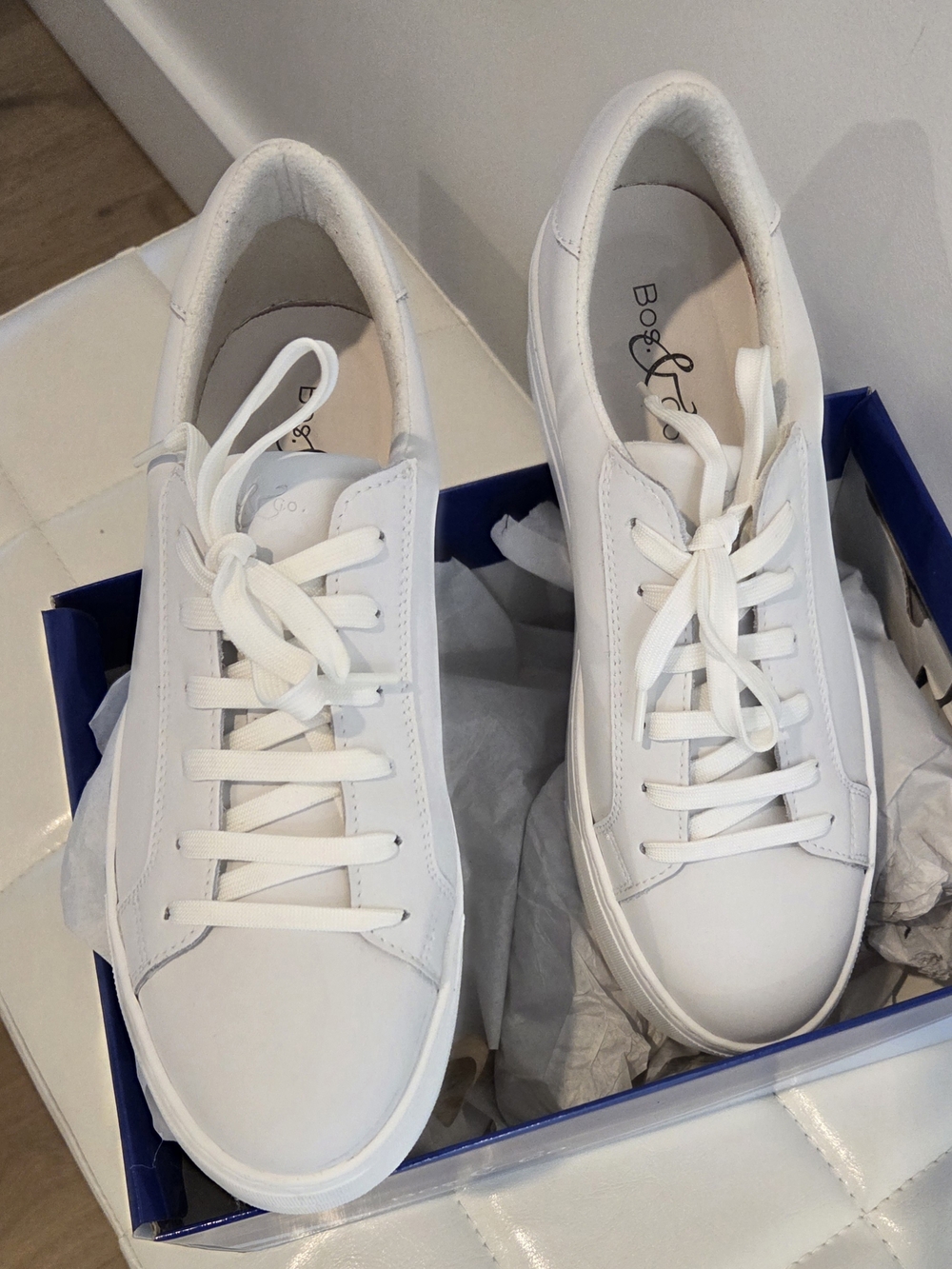 Bos. & Co. White Leather Platform Sneakers